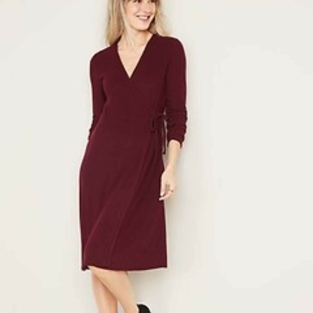 Rib-Knit Waist-Defined Wrap Dress for Women